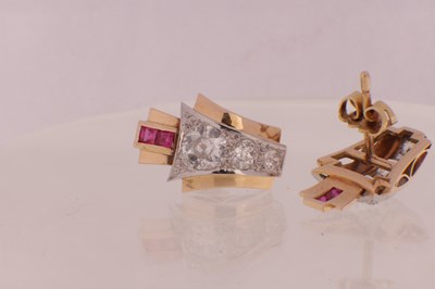 Lot 115 - A PAIR OF ART DECO 18CT GOLD RUBY AND DIAMOND STUD EARRINGS