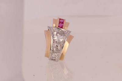 Lot 115 - A PAIR OF ART DECO 18CT GOLD RUBY AND DIAMOND STUD EARRINGS