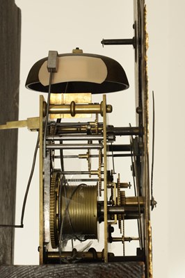 Lot 1538 - NATHANIEL BROWN, MANCHESTER. A GOOD GEORGE III OAK BRASS ARCHED DIAL MOON ROLLER LONGCASE CLOCK