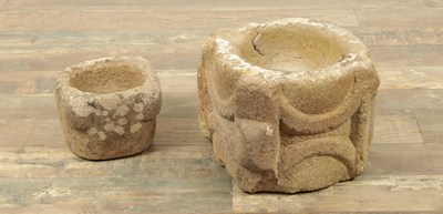 Lot 865 - TWO EARLY CARVED STONE MORTARS