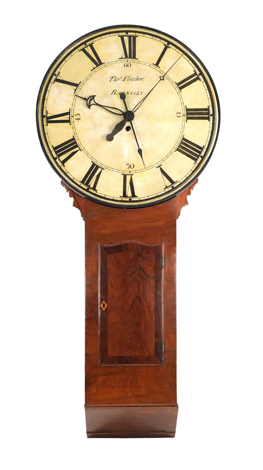 Lot 1566 - THOMAS FLETCHER, BARNSLEY. A GEORGE III MAHOGANY TAVERN CLOCK