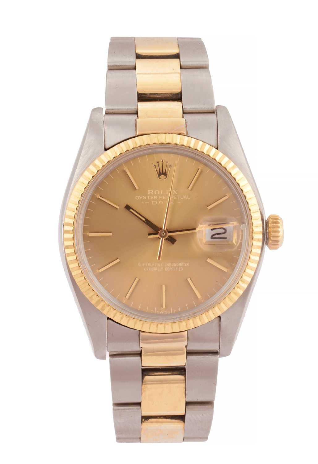 Lot 1297 - A GENTLEMAN’S STEEL AND GOLD ROLEX OYSTER PERPETUAL DATE WRIST WATCH
