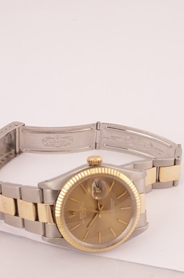Lot 1297 - A GENTLEMAN’S STEEL AND GOLD ROLEX OYSTER PERPETUAL DATE WRIST WATCH