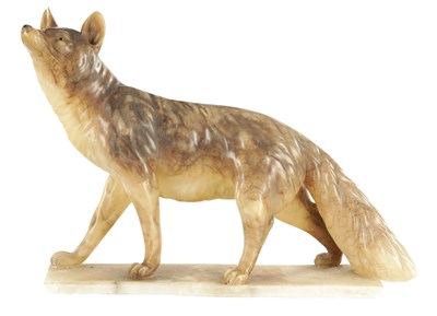 Lot 907 - A 19TH CENTURY CARVED ALABASTER SCULPTURE OF A FOX