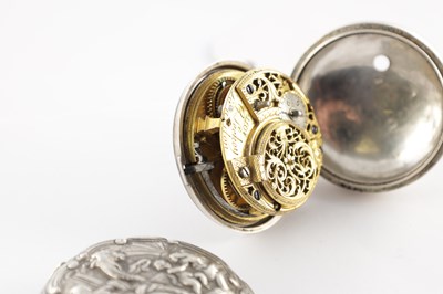 Lot 1290 - G. LEEKEY, LONDON. A GEORGE II SILVER REPOUSSE PAIR CASED POCKET WATCH