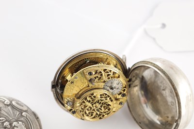 Lot 1290 - G. LEEKEY, LONDON. A GEORGE II SILVER REPOUSSE PAIR CASED POCKET WATCH