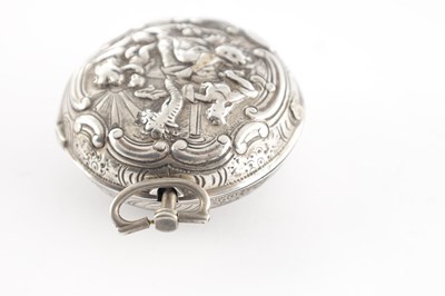 Lot 1290 - G. LEEKEY, LONDON. A GEORGE II SILVER REPOUSSE PAIR CASED POCKET WATCH