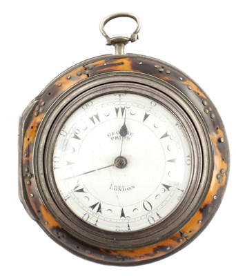 Lot 1288 - GEORGE PRIOR, LONDON. A GEORGE III TRIPLE CASED SILVER AND TORTOISESHELL POCKET WATCH