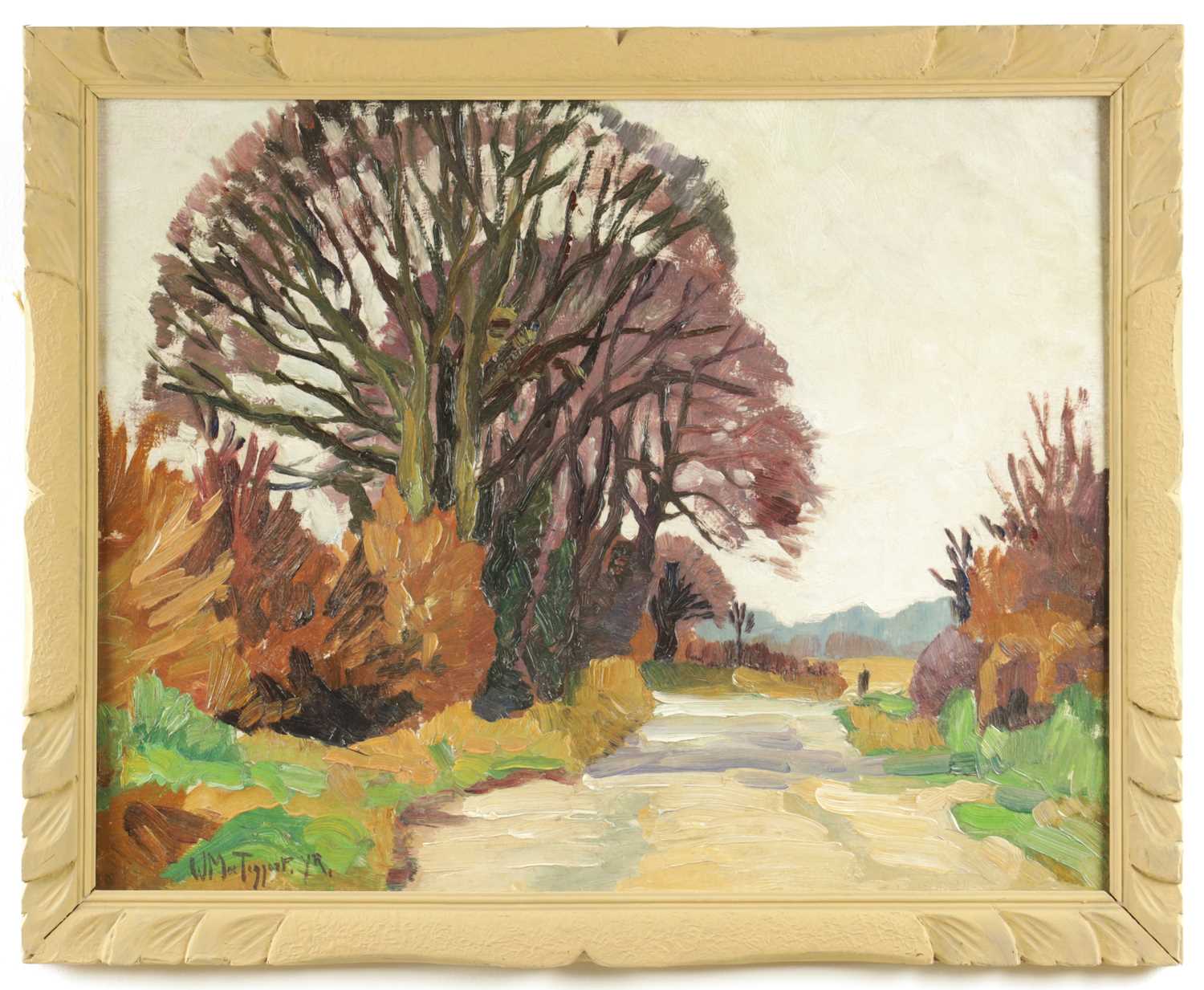 Lot 1236 - SIR WILLIAM MACTAGGART (1903 - 1981). A 20TH CENTURY OIL ON BOARD WOODED LANDSCAPE