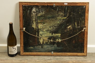 Lot 1236 - SIR WILLIAM MACTAGGART (1903 - 1981). A 20TH CENTURY OIL ON BOARD WOODED LANDSCAPE