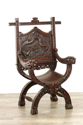 Lot 416 - A LATE 19TH CENTURY CHINESE HARDWOOD ARMCHAIR