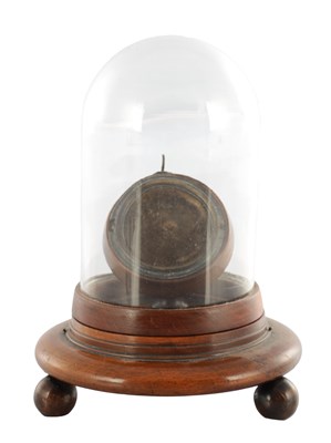 Lot 1306 - A 18TH CENTURY POCKET WATCH STAND UNDER GLASS DOME