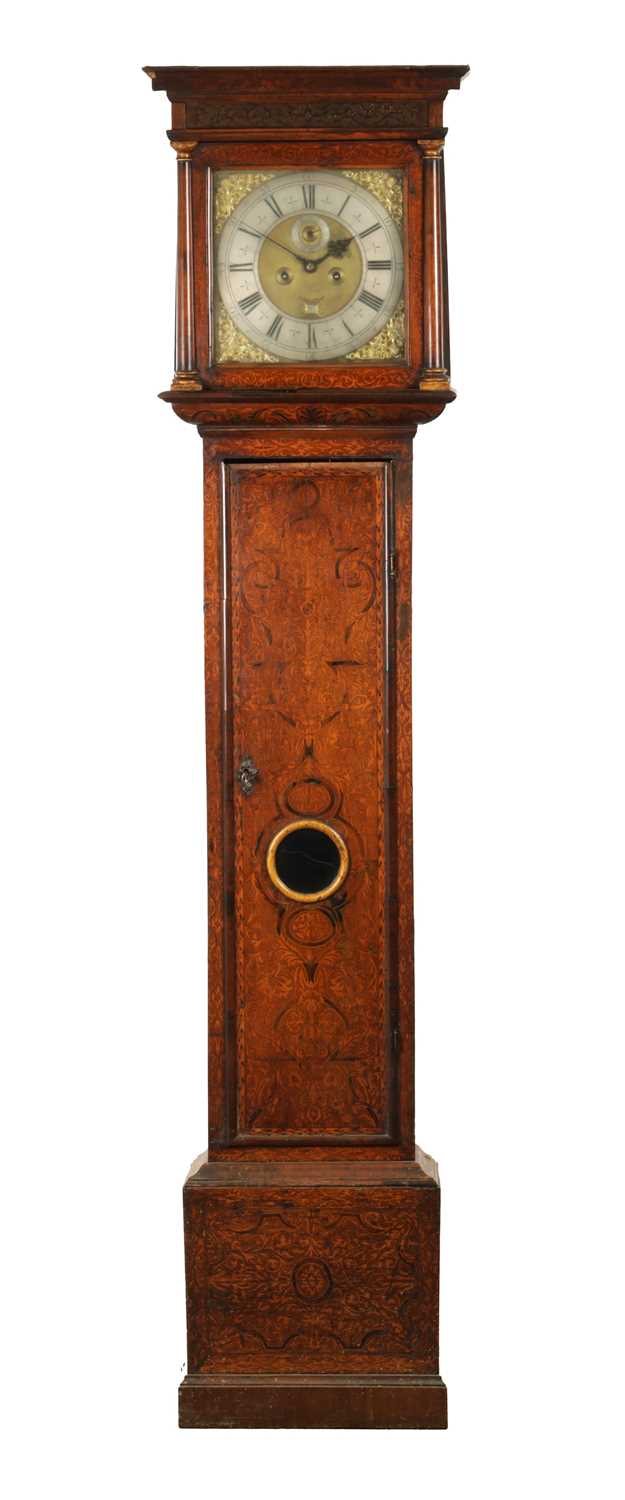 Lot 1548 - PETER MAFFET, LONDON. AN EARLY 18TH CENTURY SEAWEED MARQUETRY 12" SQUARE BRASS DIAL EIGHT-DAY LONGCASE CLOCK