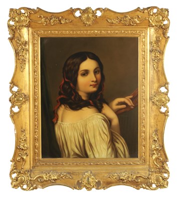 Lot 1139 - A 19TH CENTURY CONTINENTAL SCHOOL OIL ON TIN PORTRAIT OF A YOUNG LADY