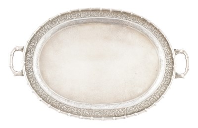 Lot 436 - A LATE 19TH CENTURY CHINESE SILVER TWO HANDLED TRAY