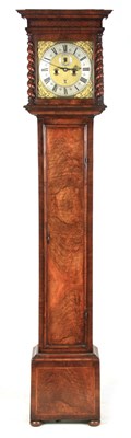 Lot 1381 - SAMUEL GASCOINE LONDON. AN EARLY 18TH CENTURY AND LATER 10” HERRING-BANDED FIGURED WALNUT EIGHT-DAY LONGCASE CLOCK