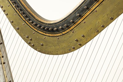 Lot 1039 - THOMAS DODD & SONS, PATENT HARP, 3, BERNERS STREET LONDON. A 19TH CENTURY GILT GESSO NA BLACK LACQUER GRECIAN PEDAL HARP