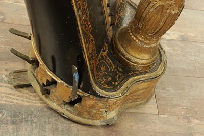 Lot 1039 - THOMAS DODD & SONS, PATENT HARP, 3, BERNERS STREET LONDON. A 19TH CENTURY GILT GESSO NA BLACK LACQUER GRECIAN PEDAL HARP