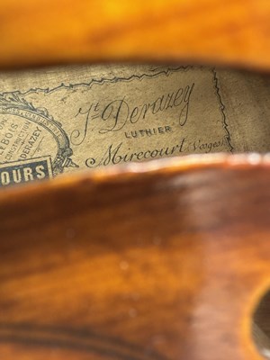 Lot 1034 - A GOOD VIOLIN LABELLED JUSTIN DERAZEY WITH BOW BRANDED F.N. VOIRIN, PARIS