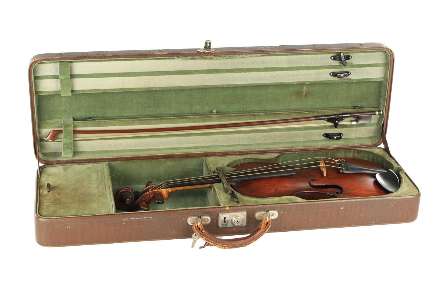 Lot 1031 - AN ANTIQUE ENGLISH VIOLIN WITH SILVER MOUNTED BOW