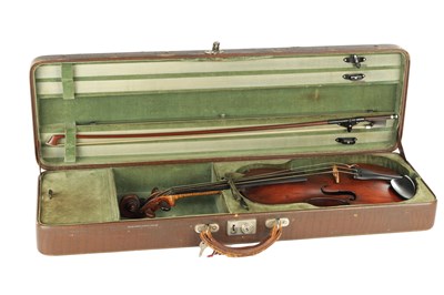 Lot 1031 - AN ANTIQUE ENGLISH VIOLIN WITH SILVER MOUNTED BOW