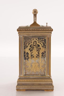 Lot 1515 - A LATE 19TH CENTURY FRENCH REPEATING GRAND SONNERIE EIGHT-DAY CARRIAGE CLOCK WITH GILT FILIGREE PANELS