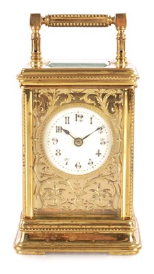 Lot 1358 - A LATE 19TH CENTURY FRENCH GILT BRASS STRIKING CARRIAGE CLOCK OF SMALL SIZE