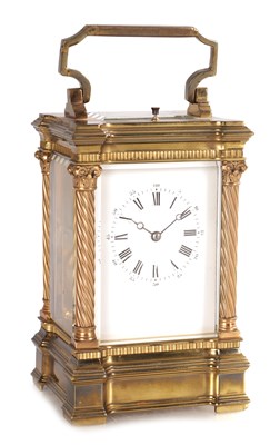 Lot 1567 - A LARGE LATE 19TH CENTURY FRENCH REPEATING EIGHT-DAY CORINITHIAN CASED CARRIAGE CLOCK