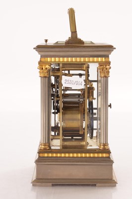 Lot 1359 - A LARGE LATE 19TH CENTURY FRENCH REPEATING EIGHT-DAY CORINTHIAN CASED CARRIAGE CLOCK