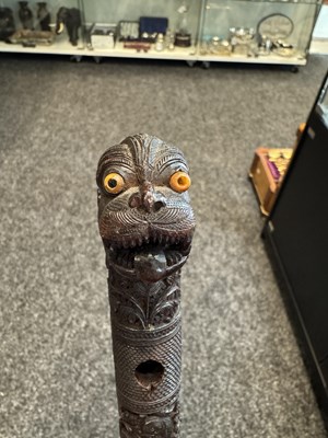 Lot 1085 - A 19TH CENTURY SOUTH INDIAN MYSORE CARVED SANDALWOOD WALKING STICK