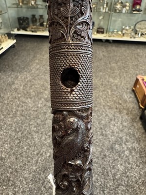 Lot 1085 - A 19TH CENTURY SOUTH INDIAN MYSORE CARVED SANDALWOOD WALKING STICK