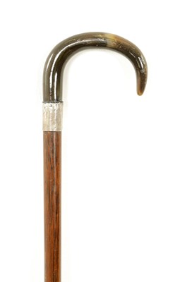 Lot 1087 - A 19TH CENTURY HORN AND ZEBRA WOOD WALKING STICK