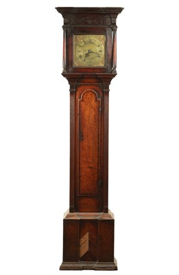 Lot 1474 - JOHN COATES, CIRENCESTER. AN UNUSUAL MID 18TH CENTURY OAK AND FRUITWOOD CROSS-BANDED 10" LONGCASE CLOCK