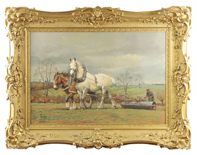 Lot 1193 - TOM CURR (SCOTTISH 1887–1958). A MID 20TH CENTURY OIL ON CANVAS "ROLLING THE CORN"