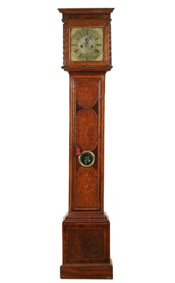 Lot 1563 - JOSEPH WINDMILLS, LONDON. AN EARLY 18TH CENTURY PANELLED SEAWEED MARQUETRY 11" SQUARE BRASS DIAL EIGHT-DAY LONGCASE CLOCK