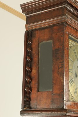 Lot 1563 - JOSEPH WINDMILLS, LONDON. AN EARLY 18TH CENTURY PANELLED SEAWEED MARQUETRY 11" SQUARE BRASS DIAL EIGHT-DAY LONGCASE CLOCK