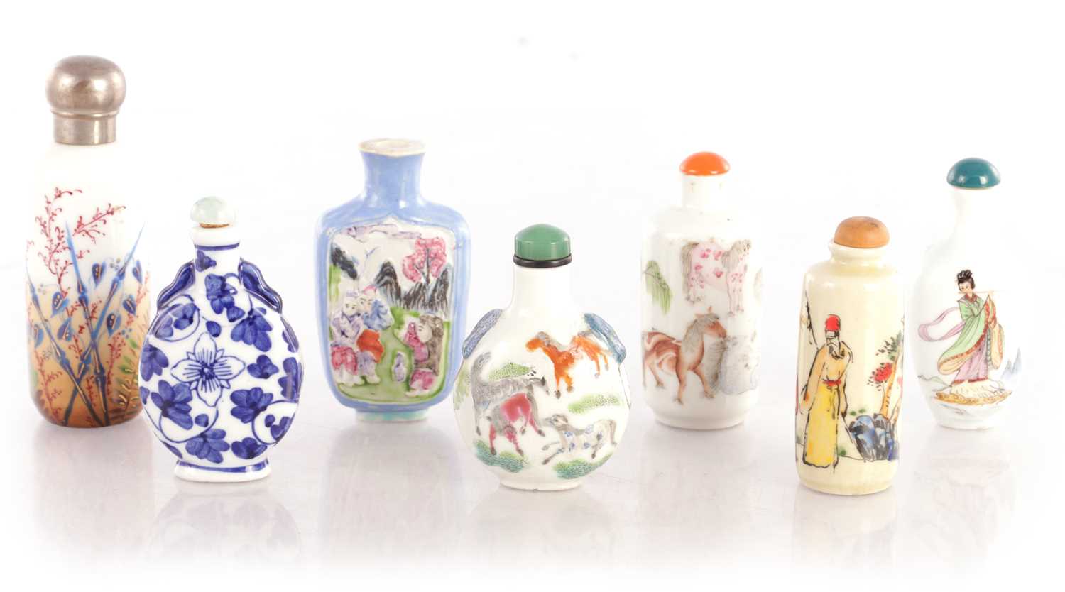 Lot 371 - A COLLECTION OF SEVEN CHINESE PORCELAIN SNUFF BOTTLES