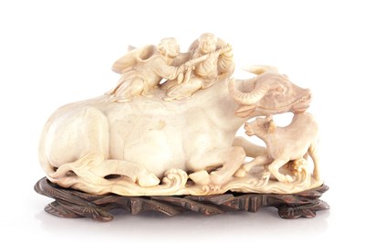 Lot 395 - A FINELY CARVED CHINESE SOAPSTONE WATER BUFFALO SCULPTURE