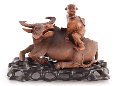 Lot 480 - A 19TH CENTURY CHINESE CARVED HARDWOOD WATER BUFFALO SCULPTURE