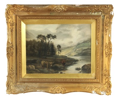 Lot 1187 - W. EVERETT. A LATE 19TH CENTURY OIL ON BOARD CATTLE WATERING IN LANDSCAPE