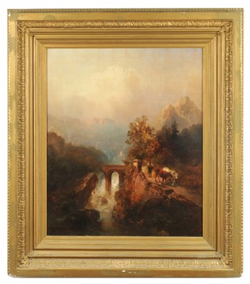 Lot 1209 - A 19TH CENTURY CONTINENTAL OIL ON CANVAS MOUNTAINOUS LANDSCAPE