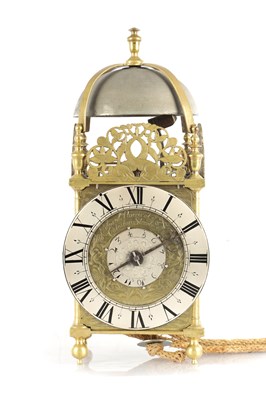 Lot 1518 - EDWARD NORRIS AT THE CROSS KEYS CATEEATON STREET. A 17TH CENTURY BRASS LANTERN CLOCK WITH BALANCE WHEEL ESCAPEMENT