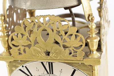 Lot 1518 - EDWARD NORRIS AT THE CROSS KEYS CATEEATON STREET. A 17TH CENTURY BRASS LANTERN CLOCK WITH BALANCE WHEEL ESCAPEMENT