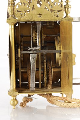 Lot 1518 - EDWARD NORRIS AT THE CROSS KEYS CATEEATON STREET. A 17TH CENTURY BRASS LANTERN CLOCK WITH BALANCE WHEEL ESCAPEMENT