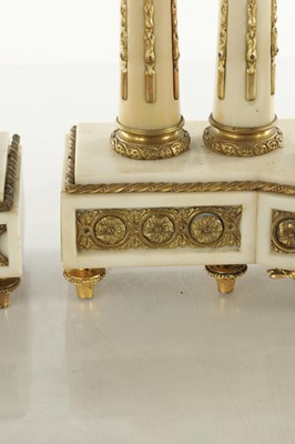 Lot 1354 - A LARGE LATE 19TH CENTURY ORMOLU AND WHITE MARBLE CLOCK GARNITURE