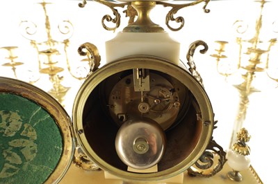 Lot 1354 - A LARGE LATE 19TH CENTURY ORMOLU AND WHITE MARBLE CLOCK GARNITURE