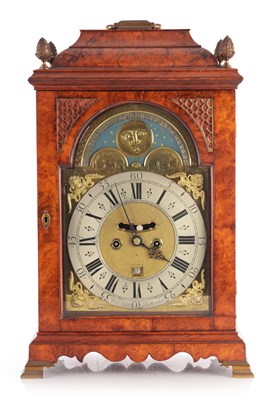 Lot 1432 - WILLIAM GIB, ROTTERDAM. AN EARLY 18TH CENTURY BURR WALNUT DUTCH EIGHT-DAY PULL QUARTER REPEAT BRACKET CLOCK WITH MOONPHASE