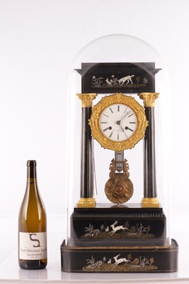 Lot 1452 - W. PROMOLIE A PARIS. A MID 19TH CENTURY FRENCH ORMOLU MOUNTED EBONISED AND INLAID MANTEL CLOCK