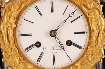 Lot 1452 - W. PROMOLIE A PARIS. A MID 19TH CENTURY FRENCH ORMOLU MOUNTED EBONISED AND INLAID MANTEL CLOCK