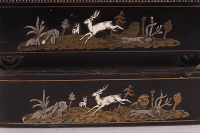 Lot 1452 - W. PROMOLIE A PARIS. A MID 19TH CENTURY FRENCH ORMOLU MOUNTED EBONISED AND INLAID MANTEL CLOCK